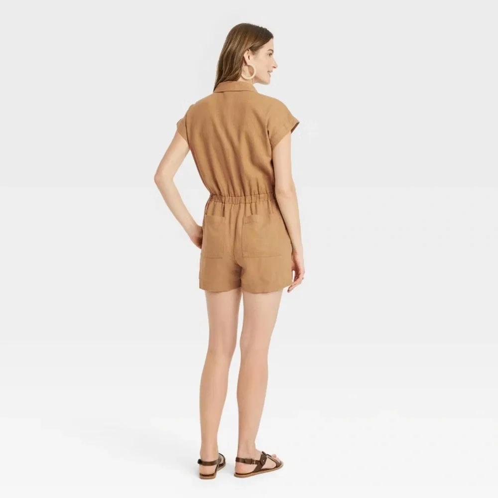 Women's Short Sleeve Romper - Universal Thread Brown 6